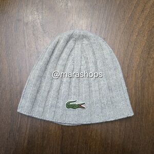 Lacoste Vintage Wool Gray Ribbed Beanie